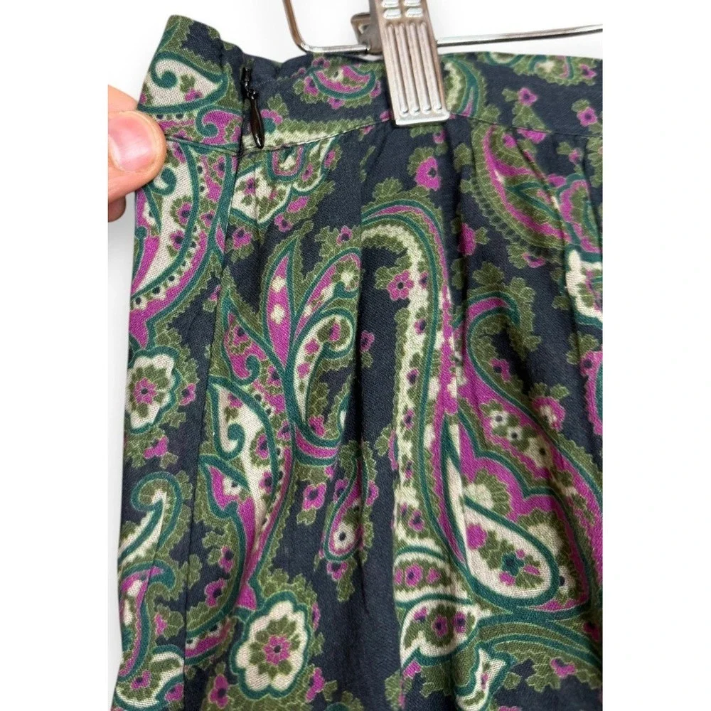 Sundance Skirt Womens XL Green Pink Paisley Caldera Ruffle Midi A Line Prairie